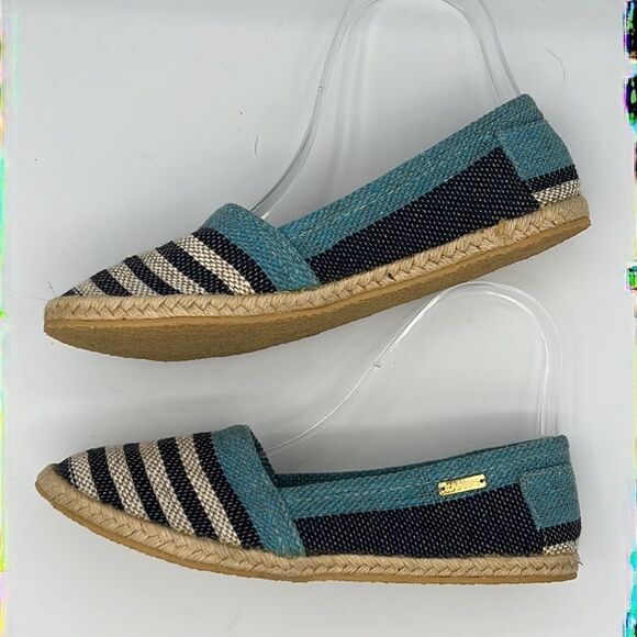 Kaanas Striped Blue/White Espadrilles With Blue Trim Size 7 / EU 37 - Picture 8 of 13
